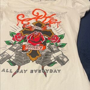 Ed Hardy White Muscle Tee with Red and Gold Design